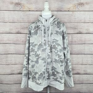 Athleta Triumph Printed Hoodie Collared White Grey Camo Print 3XL Track Jacket